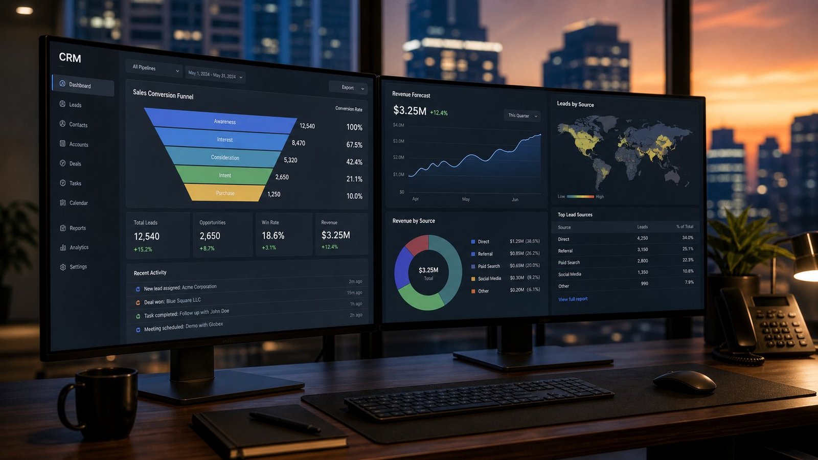 Takween analytics monitors showing funnel and forecast